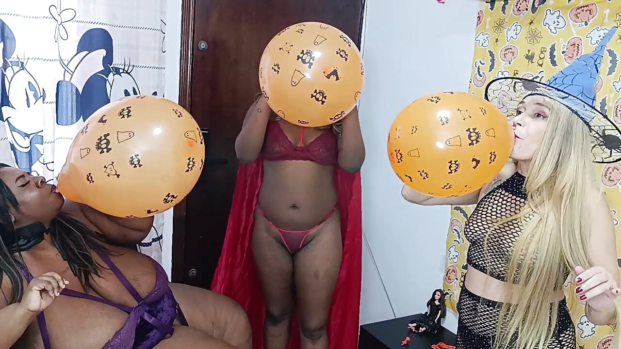 naughty little witches popping balloons