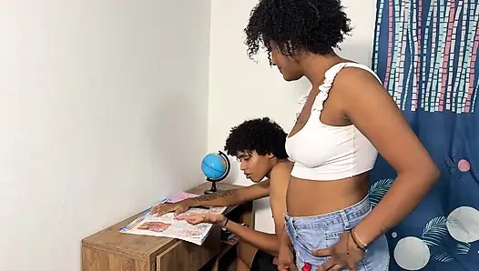 My hot stepsister teaches me how to fuck for doing her chores, she gets my cock inside her rich pussy.