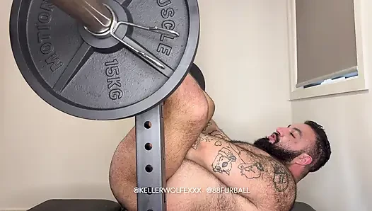 Coach Fuck Furry Beefcake on Gym Bench
