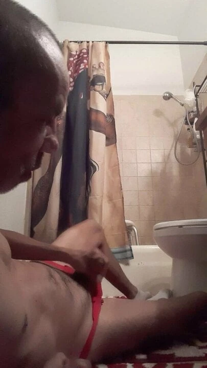 Cumming in my red transparent underwear
