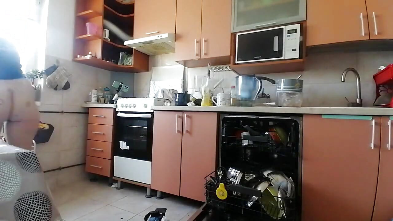Sexy Stepmom Makes Breakfast, Hairy Pussy, Big Tits