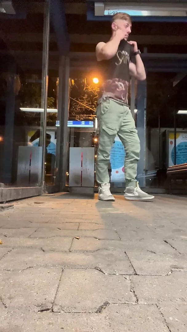 German Boy Public outdoor train station piss cum jerk off masturbation small dick big cock muscle young hot men
