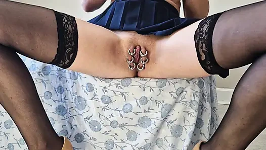 Mastrubation pierced pussy in fishnet panties