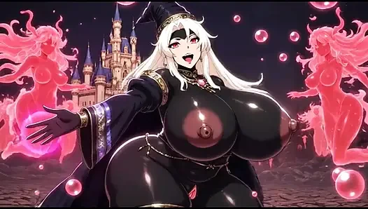 Gadis penyihir gelap menari di kastilnya (animasi Ai)