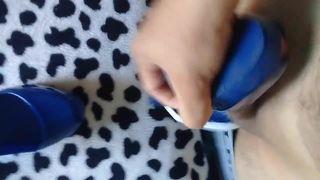 Fucking and cumming on my wife's blue wedges