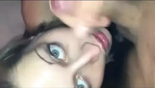 Girl with green eyes sucks cock