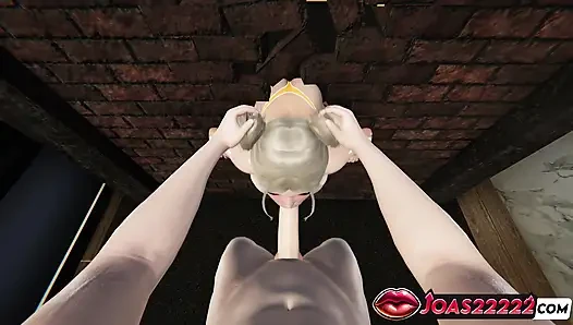 Hentai 3d: risa si cewek sange ini ngocok kontol dua tangan, sepong kontol ceroboh dan crot di dalam lubangnya