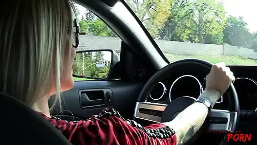 Helly gives a ride to a hot hitchhiker, then sucks him off, rides his cock, and takes his cum