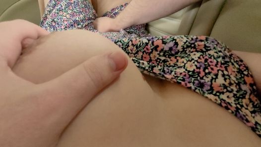 I Let Stranger Free Use My Body in the Car getting Pleased by Masturbating and Playing with My Boobs