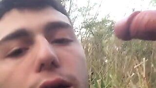 Eating cum outdoors