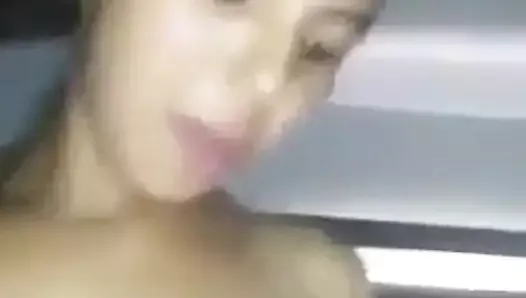 Asian girl riding a big cock with lovely tits
