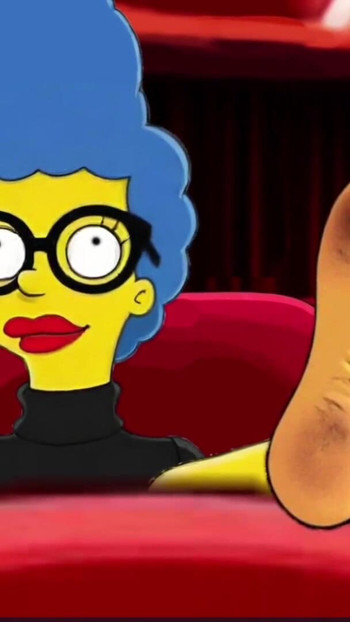 Momento chave de "Dona de casa Sra. Sinpsom brinca com pés sujos. INSTRUÇÃO DE. Paródia de Tarantino.. Cartoon fetiche por pés"