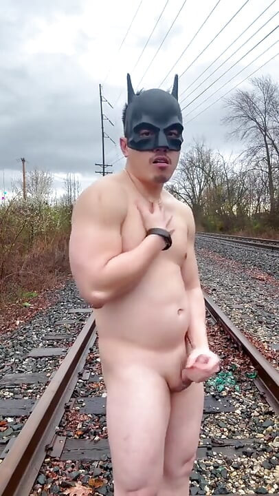Rain-soaked Railroad Exhibition Muscular Asian Hunk Strips, Flexes, Cums Hard & Marks His Territory