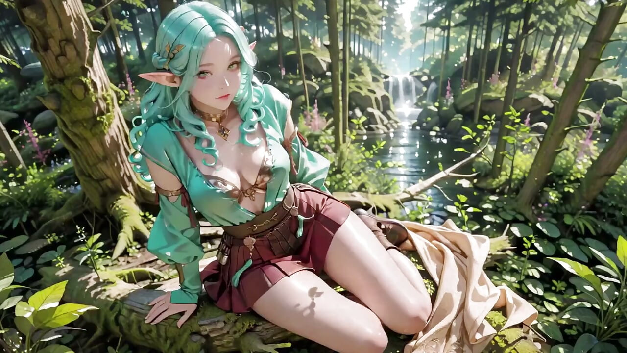 Fantezie în pădure! Mage cu părul verde și elf albastru într-o plimbare privată