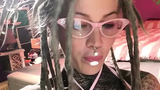 Glasses & Fur Lingerie Tattooed Cutie Creams on Her Dildo