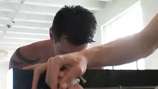 Cute and bound gay dude hardly handles tickling and toe lick