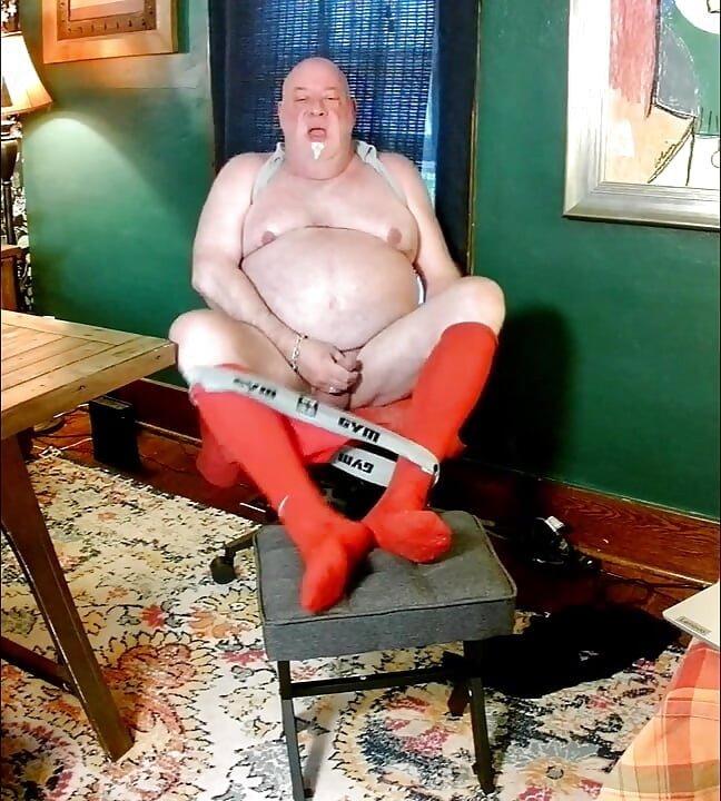 Beardaddychub Jerks in Long Red Socks and Red Jock!