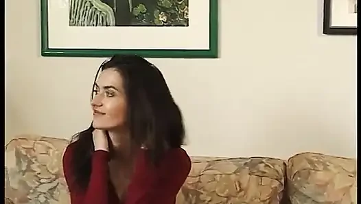 Lovely brunette takes off her clothes and shows small tits