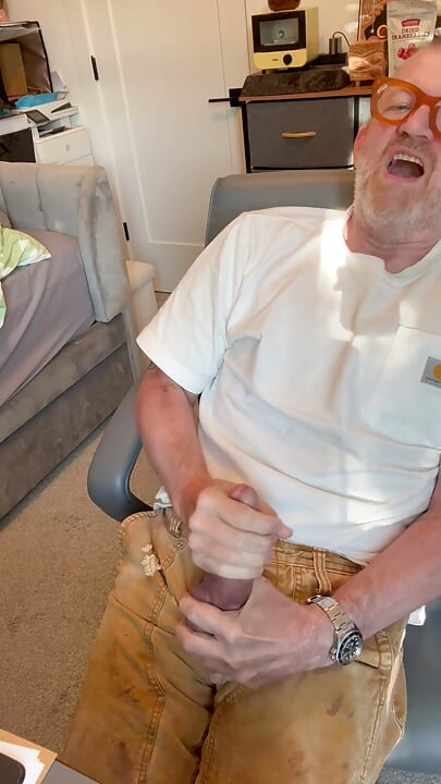 Cum blast just missed my face in the home office
