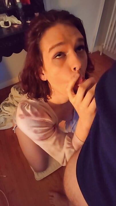 Adorable Trap Strips, Sucks and Get's Her Ass Filled with Stepdaddy's Cum - Fat Ass Tgirl Anal Creampie