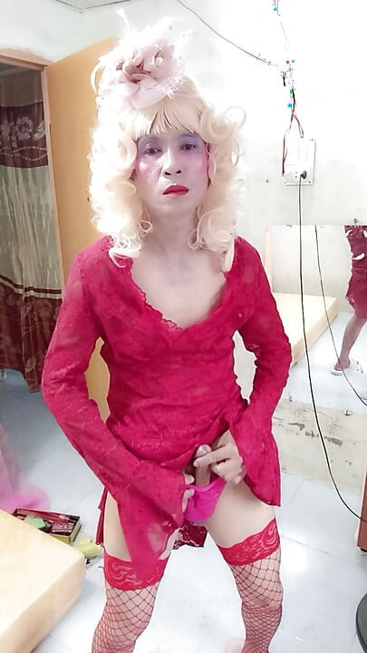 Oanh Le transgender purtând o rochie selfie cock terrier