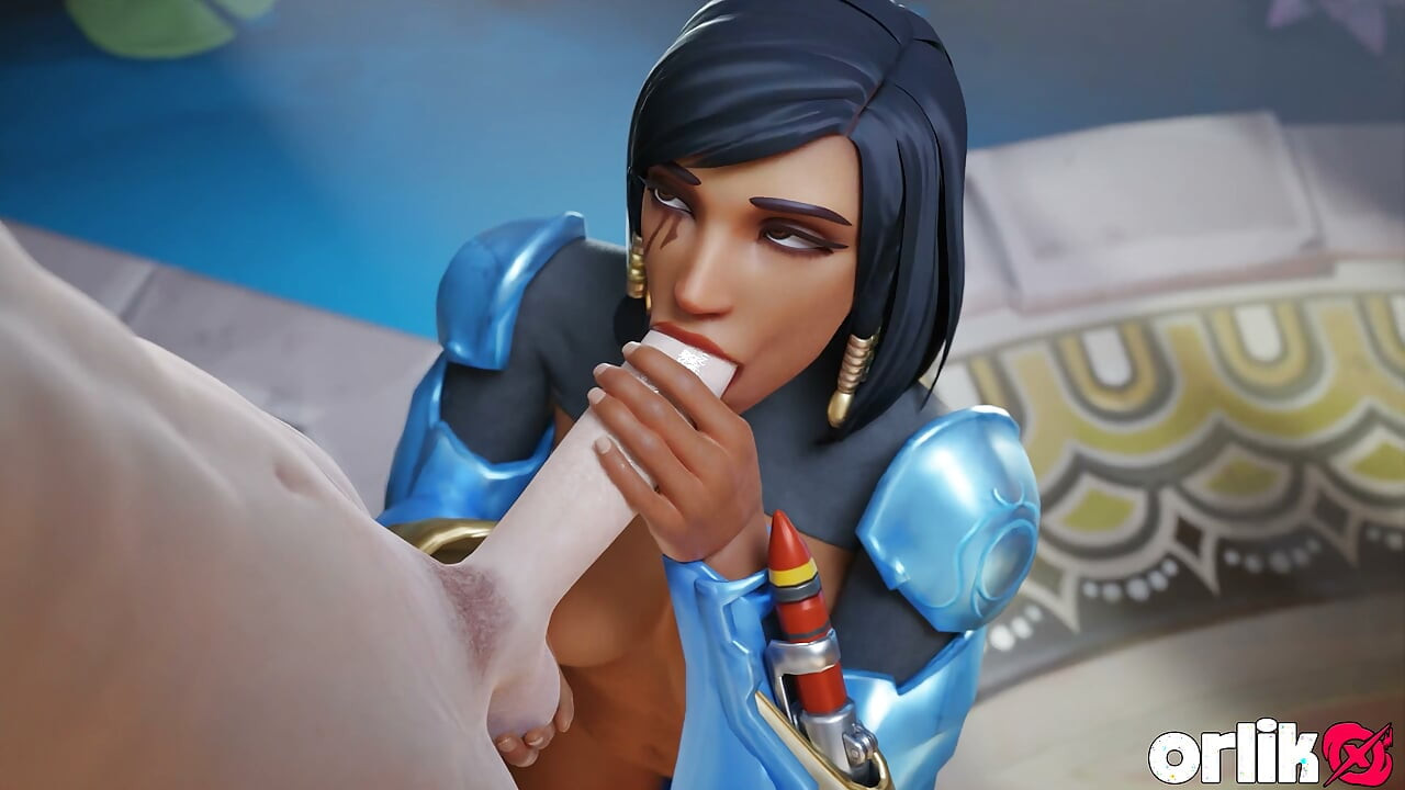 Pharah de Overwatch - sessão de treinamento de academia boquete e foda anal selvagem com final facial 3D animation