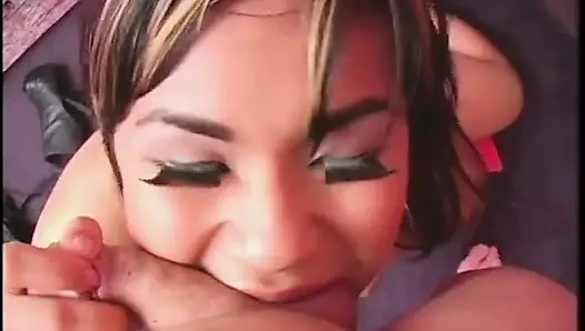 Cameraman films stunning Asian whore Kyanna Lee getting facialized after sucking his dick