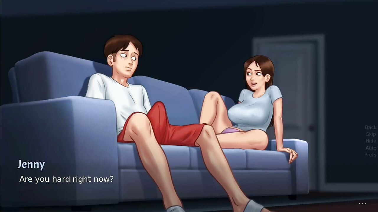 Debbie gives Anon's huge monster cock a surprise footjob - summertime saga gameplay