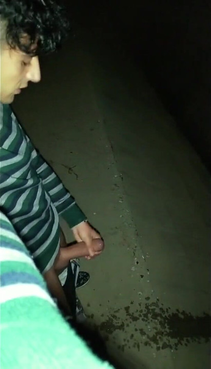 Twink Pisses with Erection Under the Bridge - Uncut Cock