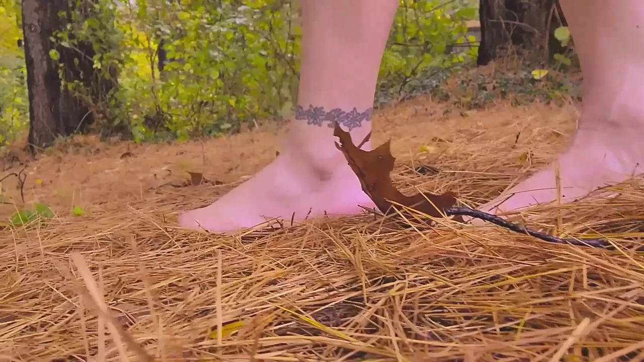 Mommy's Feet taking Rainy Wet barefoot walk in the woods.. Up Close POV HUGE-TIT Mature Femdom MOMMY Mistress Thursday