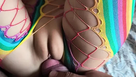 Step sister dressed in sexy costume and I tease her pussy