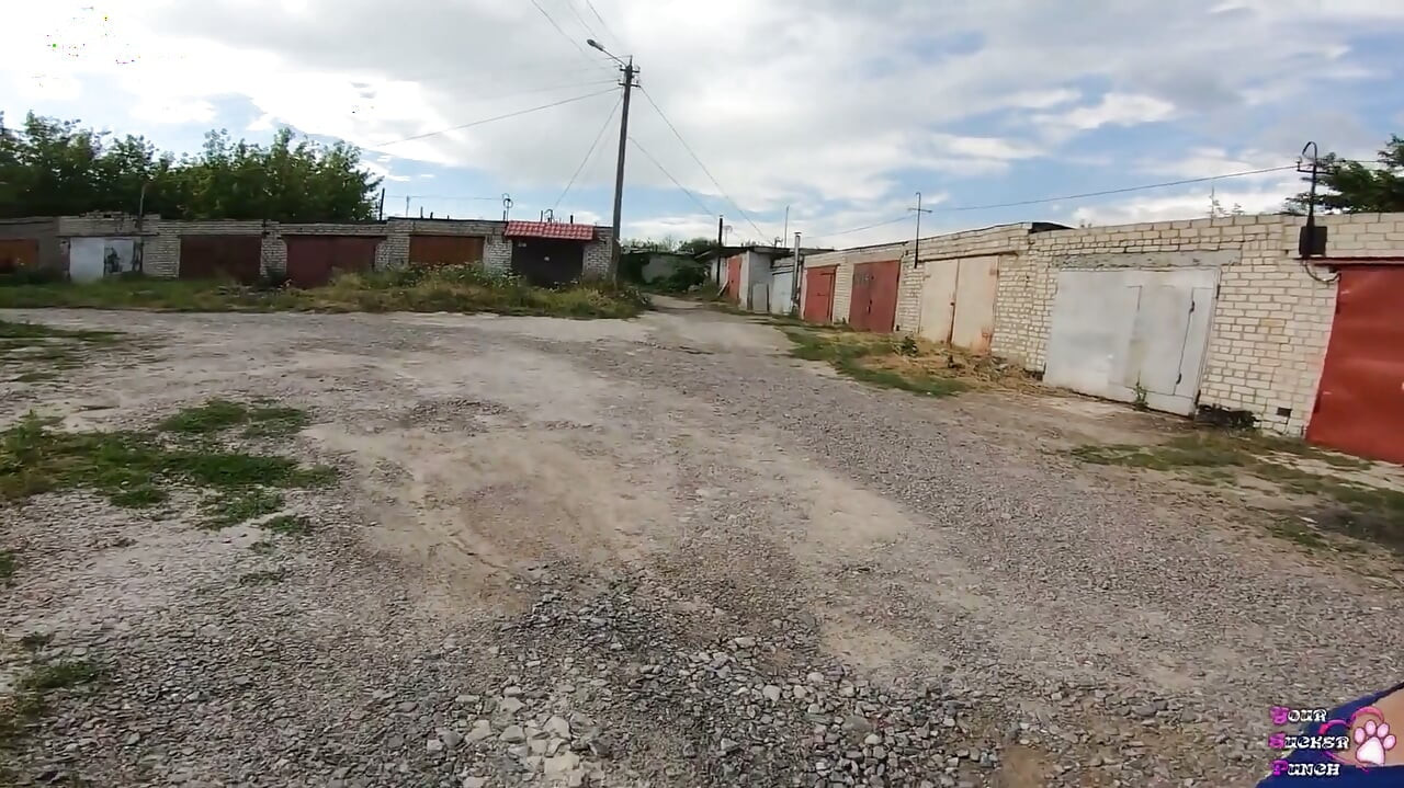 Public Cum Swallow Behind Garages During the Walk - POV