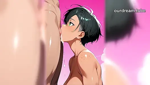 Short Dark Hair Green Eyes Hentai Girl With Massive Tits Can't Get Enough (AI)