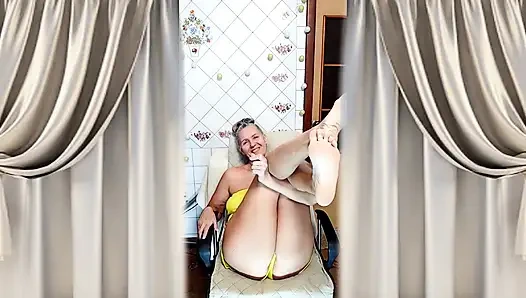 Busty Mature Stepmom Lukerya Undresses and Masturbates in the Kitchen in the Morning.