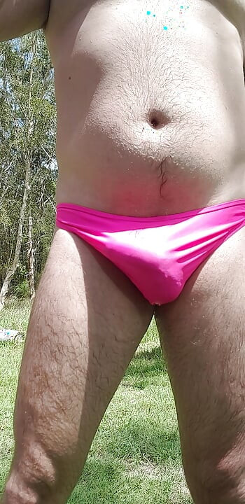 For Fan Club Playing in Wet Pink Bikini Bottoms