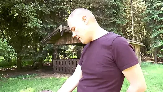 Sexy small tits blonde fucking in the garden