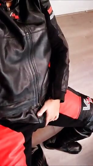 Chubby Bear Biker Leather Moto Suit Helmet