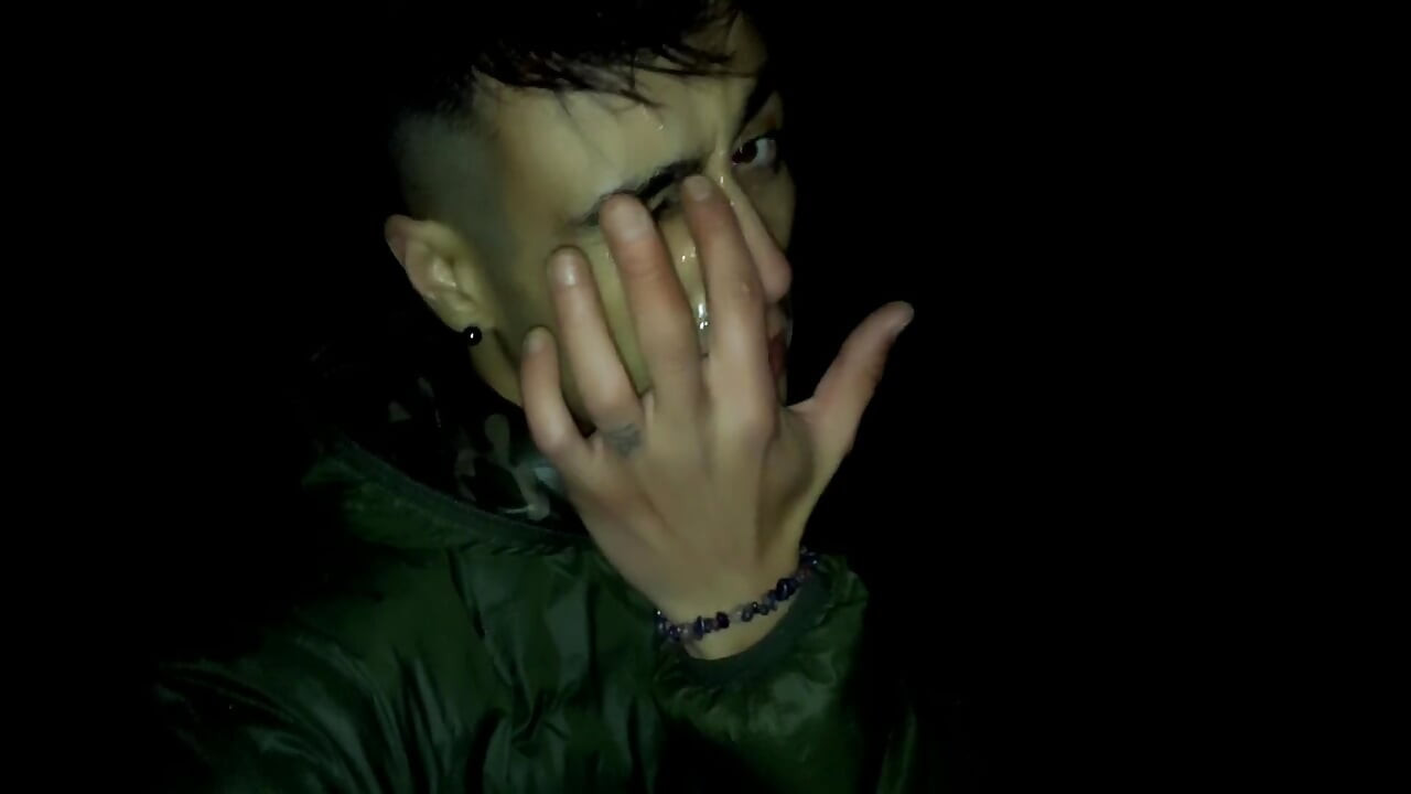 Night Outdoor Walking with Face Covered by Cum and Cum Tasting (full Vid)