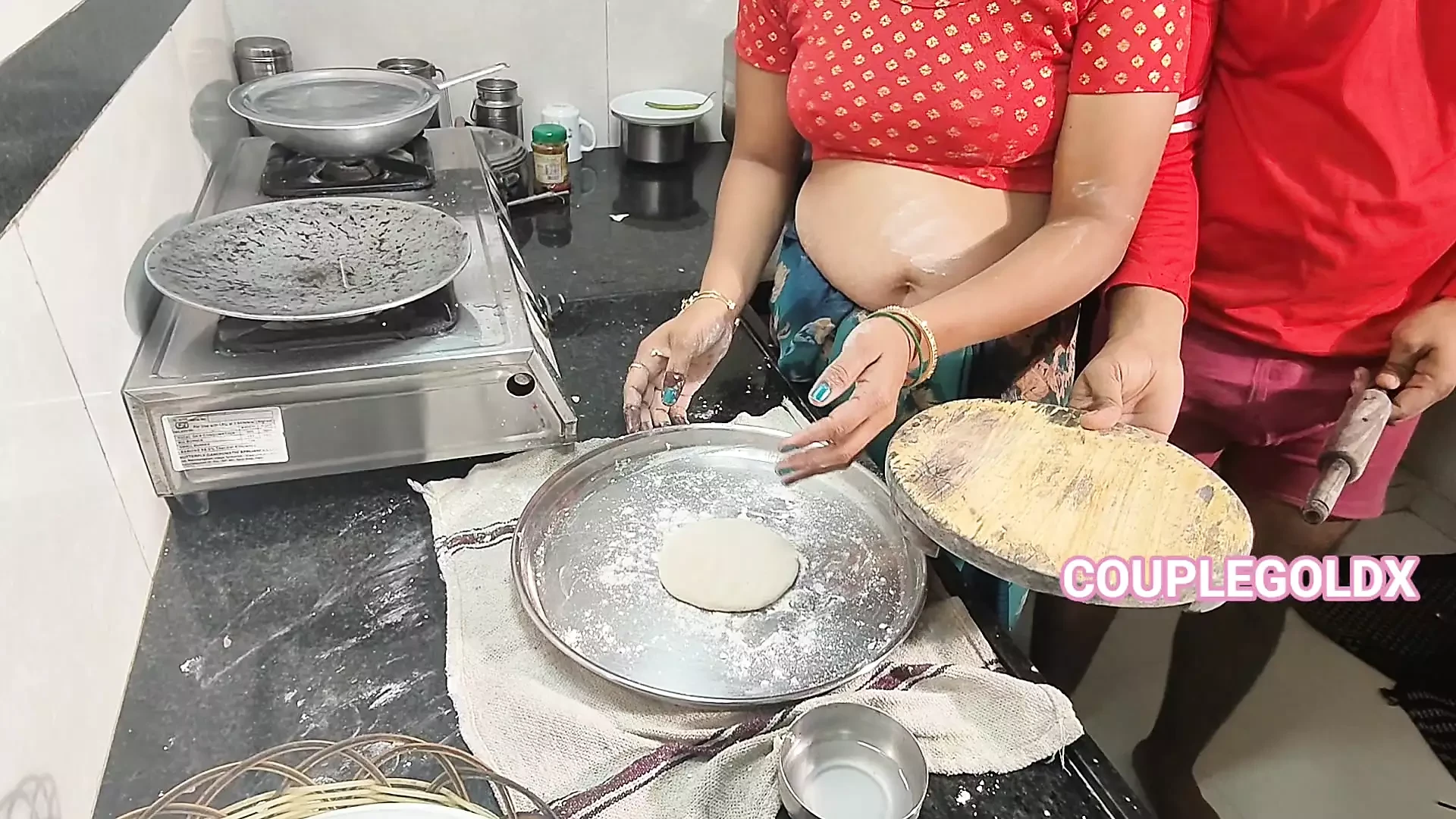 The new husband was weeing in the kitchen on the soft road.