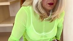 Amateur crossdresser Kellycd2022 sexy milf masturbating my sissy gurl cock and cuming in white stockings in my hotel room