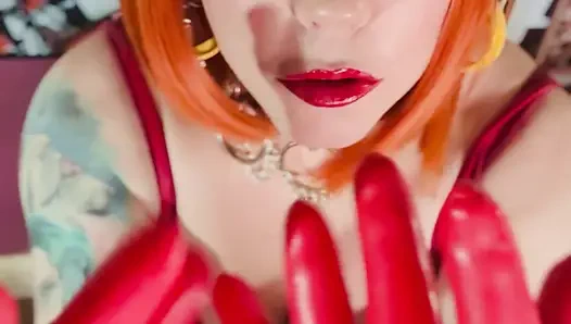 Lady In Red Is Smoking With Me...Tina Snua Smokes A Cork cigarette In Leather And Latex