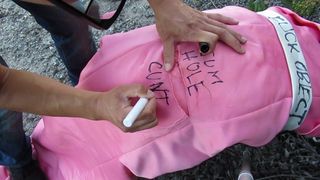 Pink Bridesmaid Dress Tied Down and Smashed Silly