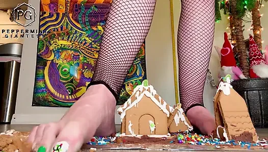 Giantess Christmas Village Slo-mo Crush Destroying My Gingerbread Houses in Slow Motion