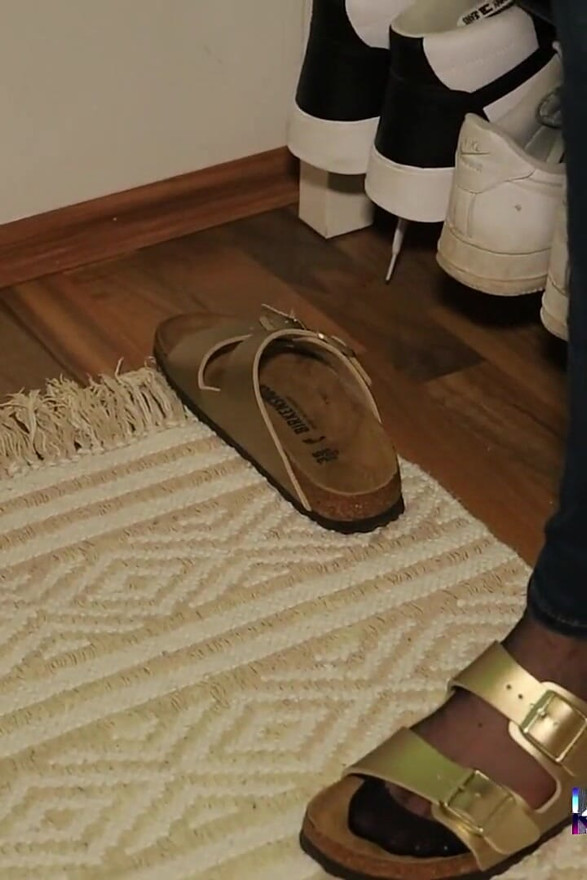 Golden Mules & Black Nylons - Sensual Shoe Removal