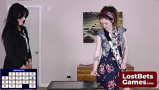 Dreadlocked Stefanie and ex-trucker SarahBeth in a Strip Memory game