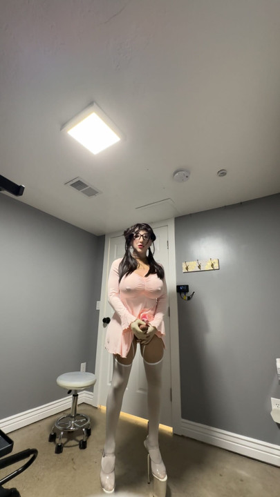 Hot trans wearing her sexy pink dress teasing huge tits | Clip 1
