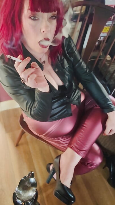 A Stunning Tina Snua In A Shiny Outfit & Smoking A Quick Cigarette - OME OMI Dangling Smoke Rings Drifting Smoke