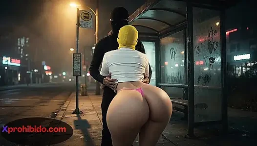 Curvy Big Ass Girl Dancing at Bus Stop