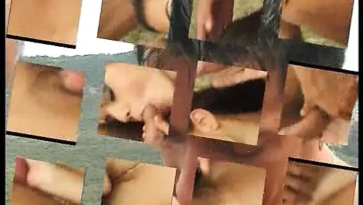 Beautiful German babe eats cum after hot outdoor DP threesome