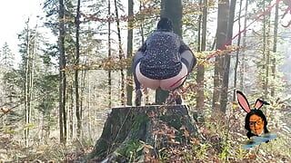 Beautiful milf mom takes outside with leashed butplug in her ass to take piss like a dog HUMILIATION
